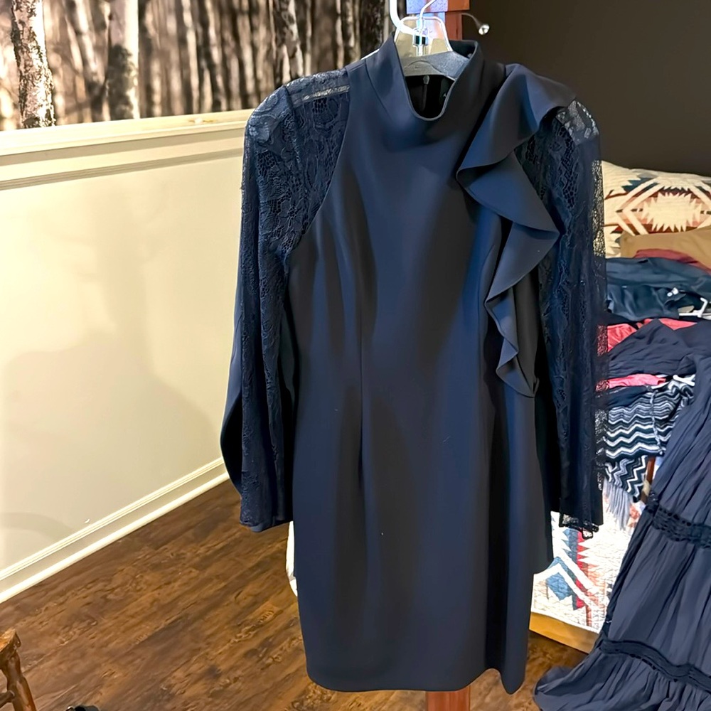 Adrianna Papell black dress with lace long sleeve